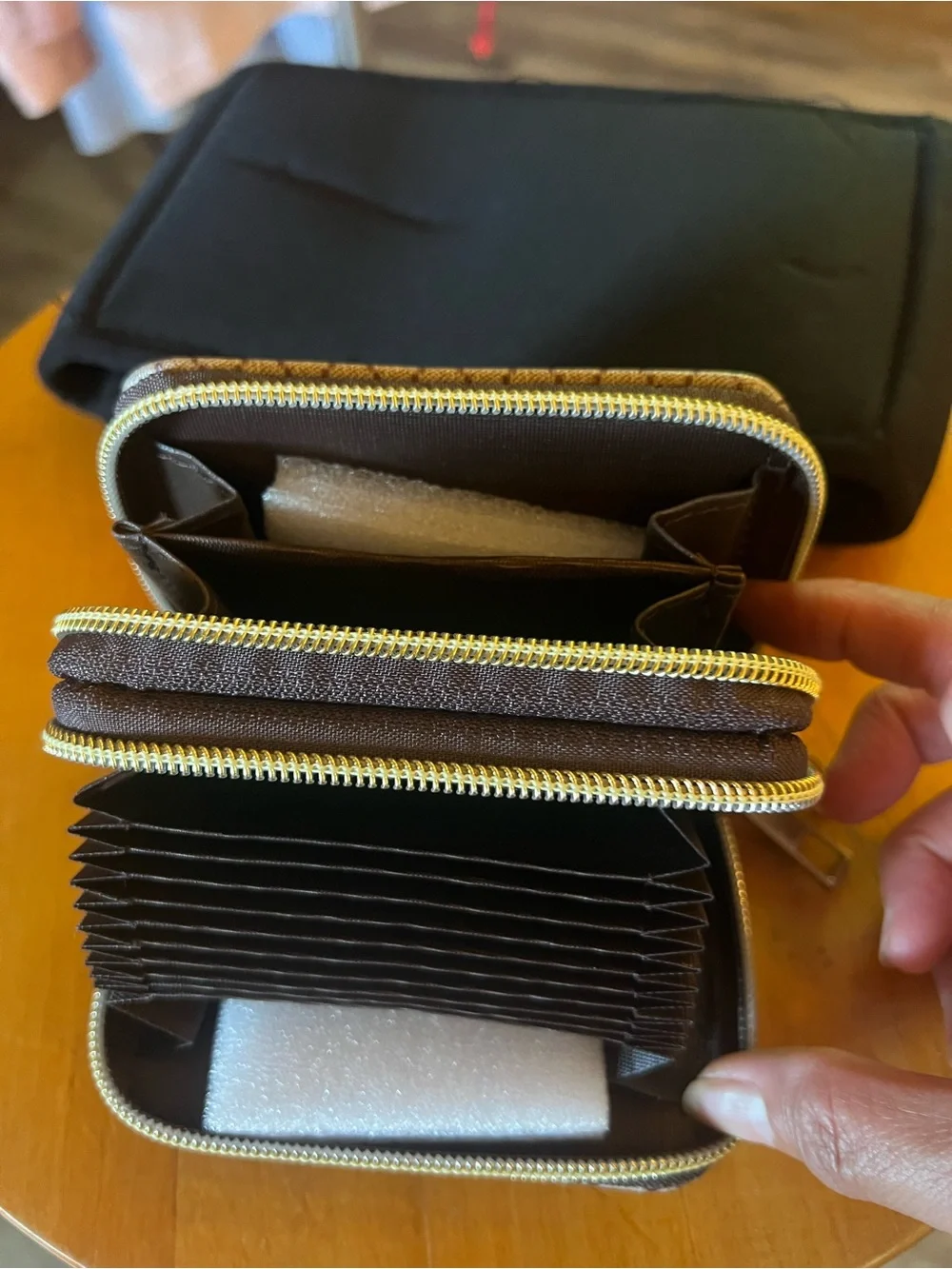 Designer-Inspired Beige/Brown Monogram Zip Wallet